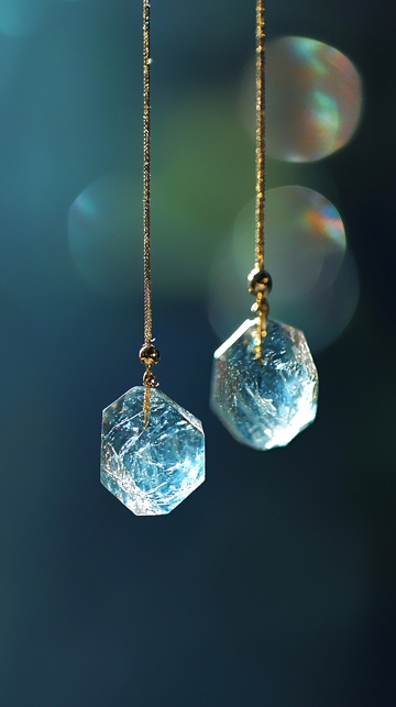 蓝绿色水晶长款耳坠