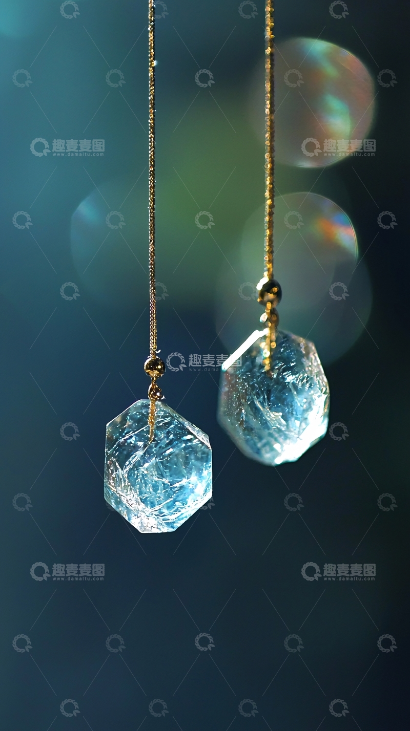 高清大图下载【趣麦麦图】蓝绿色水晶长款耳坠