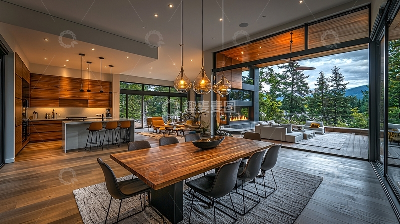 高清大图下载【趣麦麦图】现代简约风格开放式厨房餐厅