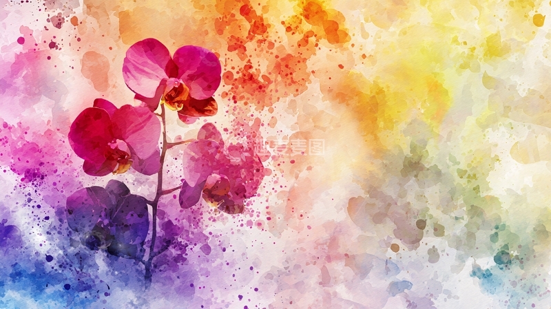 高清大图下载【趣麦麦图】彩色水彩兰花