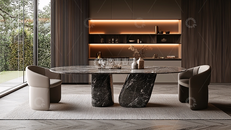 高清大图下载【趣麦麦图】现代极简风大理石餐桌