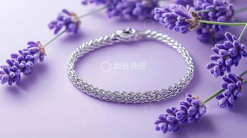 高清大图下载【趣麦麦图】薰衣草背景银色手镯