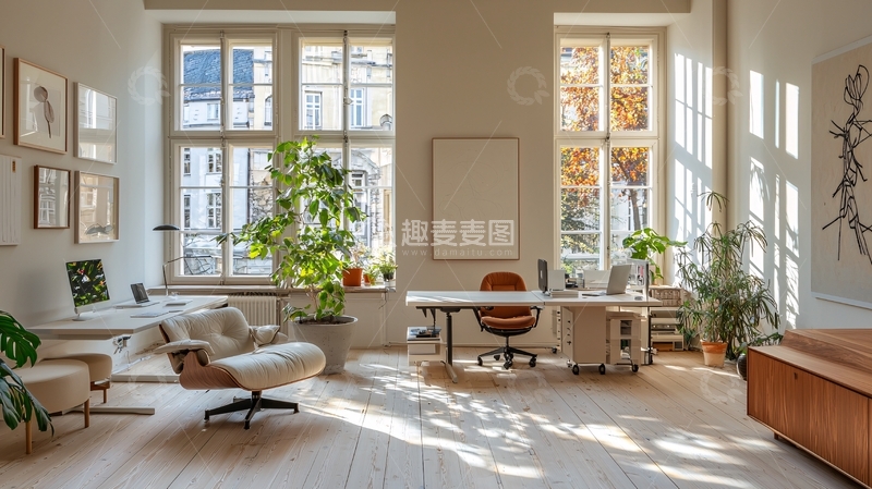 高清大图下载【趣麦麦图】明亮宽敞的居家办公空间