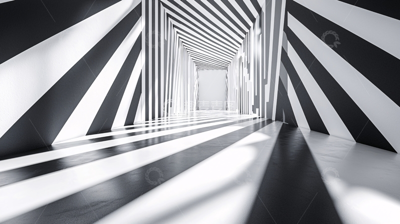 高清大图下载【趣麦麦图】黑白条纹扭曲隧道