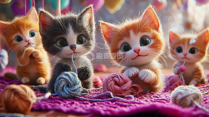 高清大图下载【趣麦麦图】萌宠猫咪玩毛线