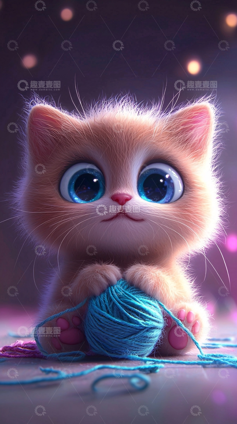 高清大图下载【趣麦麦图】萌宠小猫玩毛线球