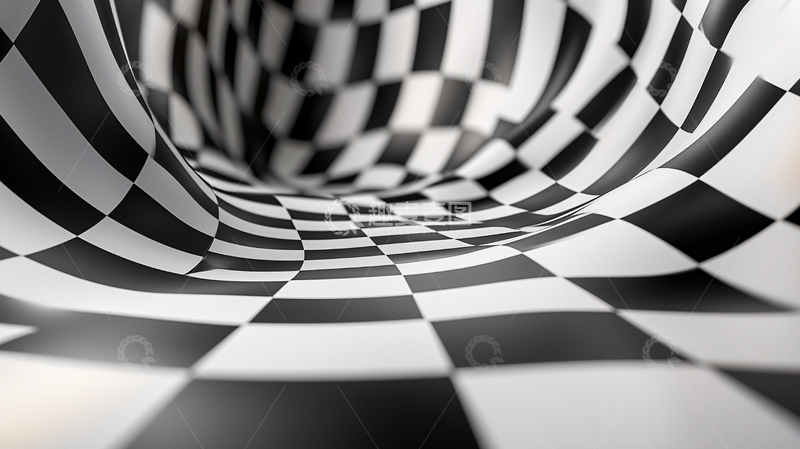 高清大图下载【趣麦麦图】黑白棋盘格扭曲隧道