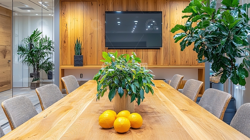 高清大图下载【趣麦麦图】长桌会议室绿色植物装饰