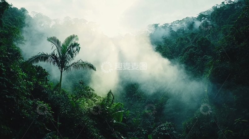 高清大图下载【趣麦麦图】雾气缭绕的热带雨林