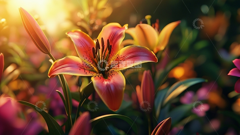 高清大图下载【趣麦麦图】光线下的粉色百合花