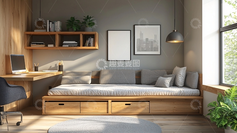 高清大图下载【趣麦麦图】简约卧室日间床