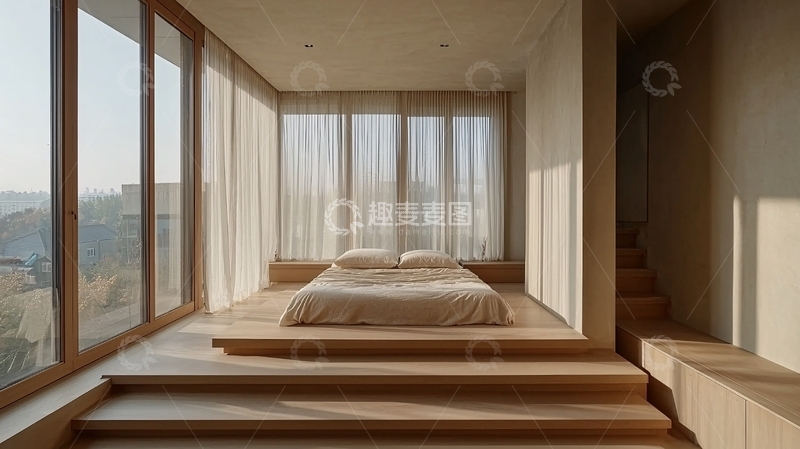 高清大图下载【趣麦麦图】简约卧室落地窗阳光