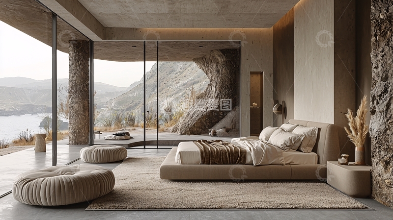高清大图下载【趣麦麦图】现代卧室落地窗风景