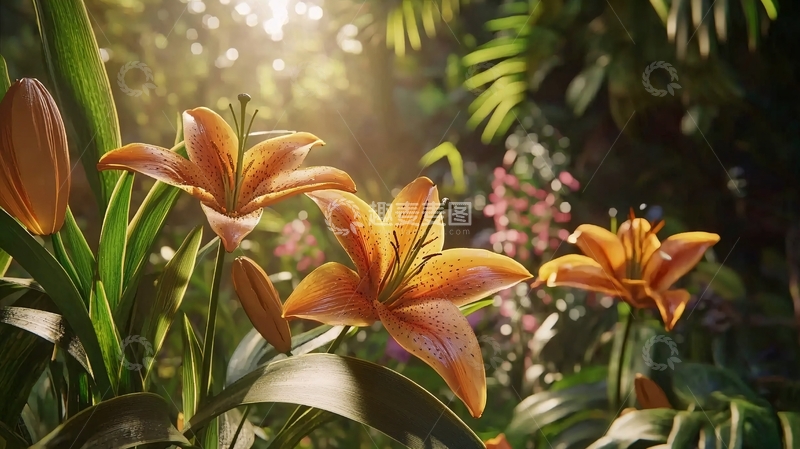 高清大图下载【趣麦麦图】阳光照射下的橙色百合花