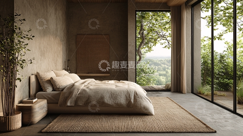 高清大图下载【趣麦麦图】极简风格卧室落地窗设计