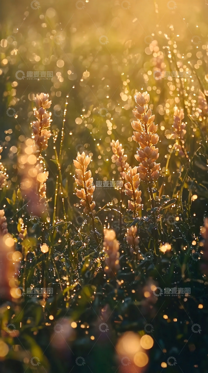 高清大图下载【趣麦麦图】阳光洒在露珠花丛