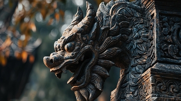 古老的石雕龙头像