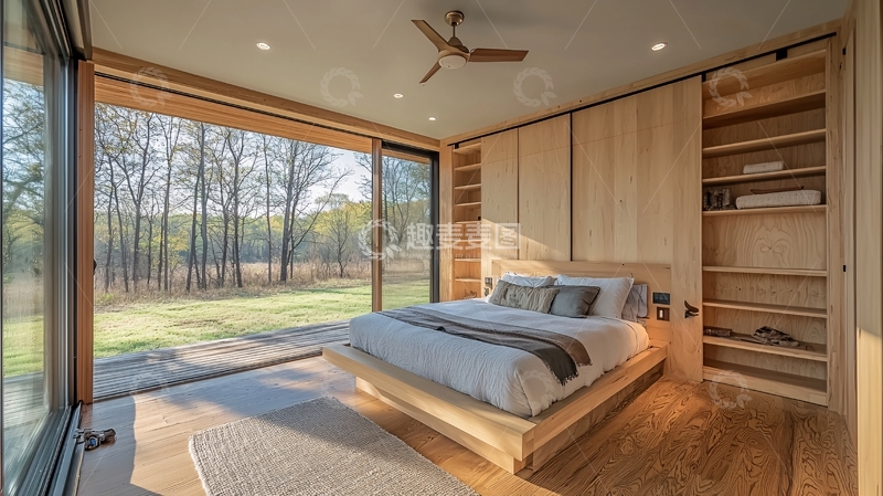 高清大图下载【趣麦麦图】极简风卧室落地窗景观