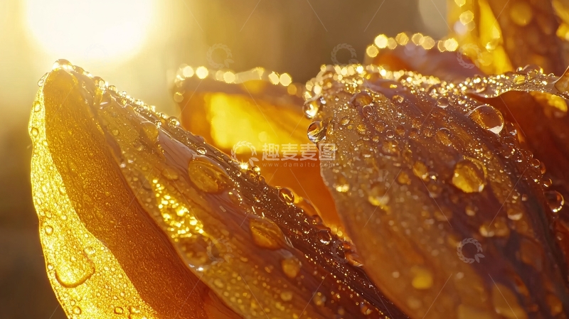 高清大图下载【趣麦麦图】金色花瓣上的水珠