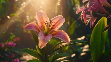 阳光下盛开的粉色百合花