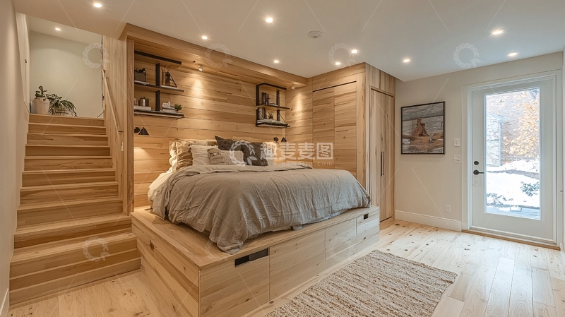 高清大图下载【趣麦麦图】原木风卧室1