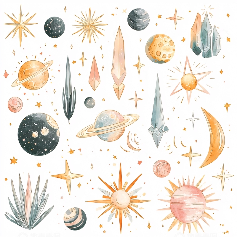高清大图下载【趣麦麦图】水彩宇宙元素