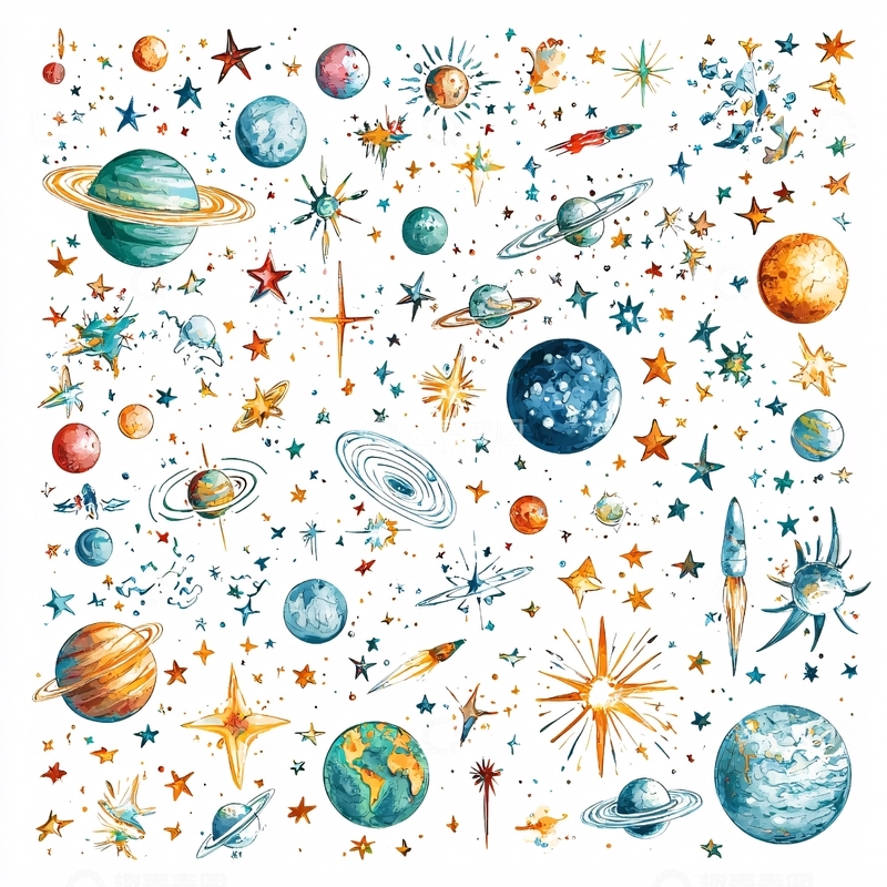 高清大图下载【趣麦麦图】手绘宇宙行星星球