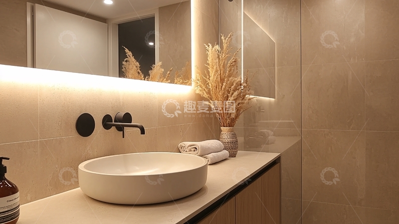高清大图下载【趣麦麦图】米色调的现代浴室一角