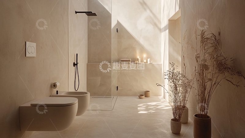 高清大图下载【趣麦麦图】极简米色调浴室