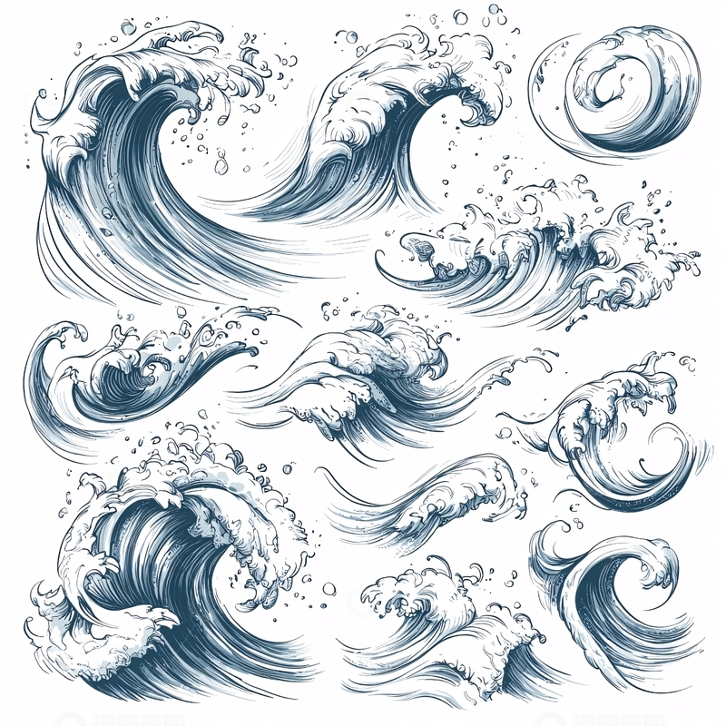 高清大图下载【趣麦麦图】手绘海浪素材