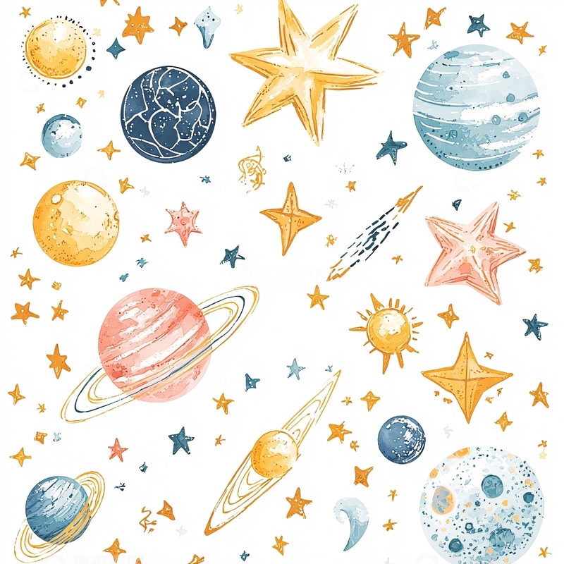 高清大图下载【趣麦麦图】水彩星球星星图案