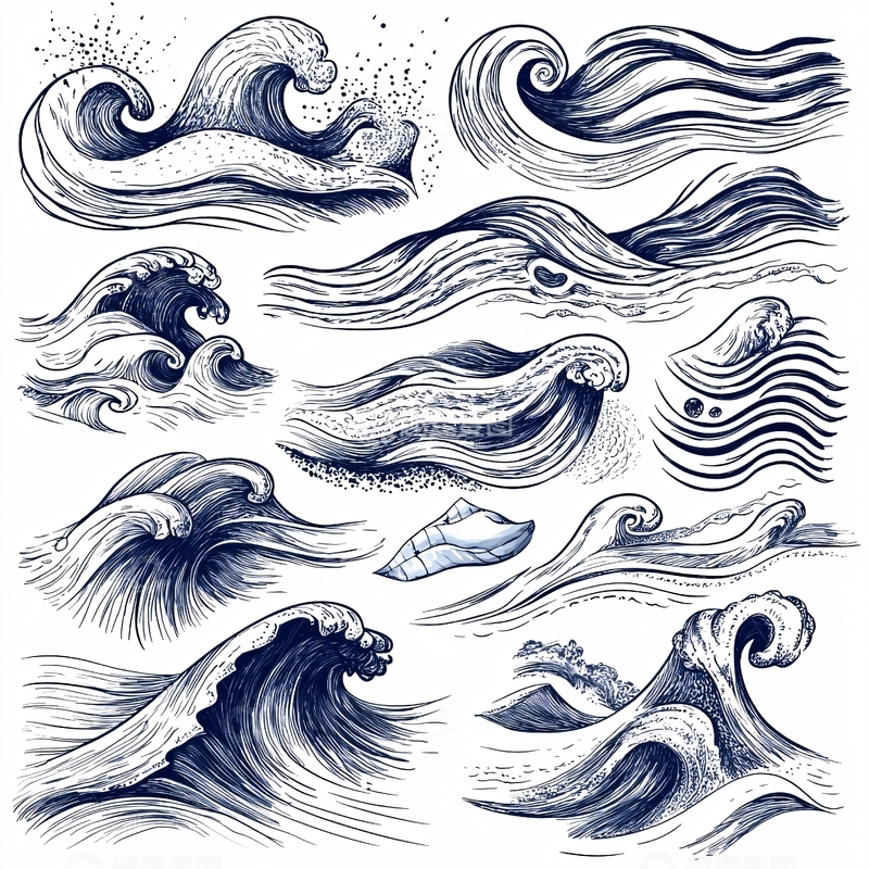高清大图下载【趣麦麦图】手绘海浪素材
