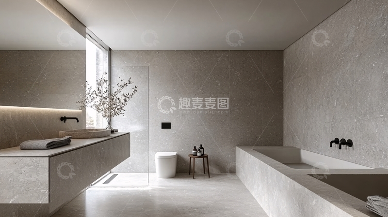 高清大图下载【趣麦麦图】简约现代米色调浴室