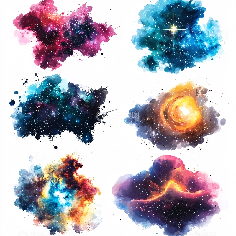 高清大图下载【趣麦麦图】水彩宇宙星云