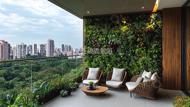 高清大图下载【趣麦麦图】阳台绿植墙与城市景观