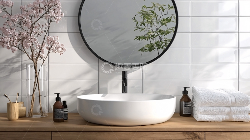 高清大图下载【趣麦麦图】浴室台面上的圆形水槽