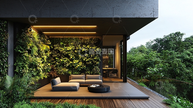 高清大图下载【趣麦麦图】绿意盎然的阳台休息区