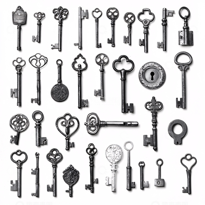 高清大图下载【趣麦麦图】古董钥匙黑白图片