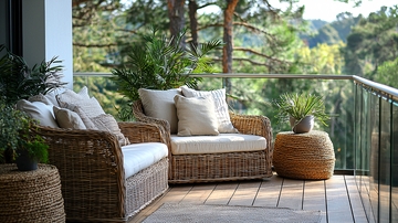 舒适的阳台藤椅休闲区