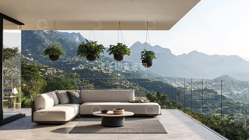 高清大图下载【趣麦麦图】阳台沙发远山美景