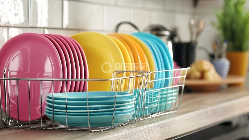 高清大图下载【趣麦麦图】彩色餐盘沥水架