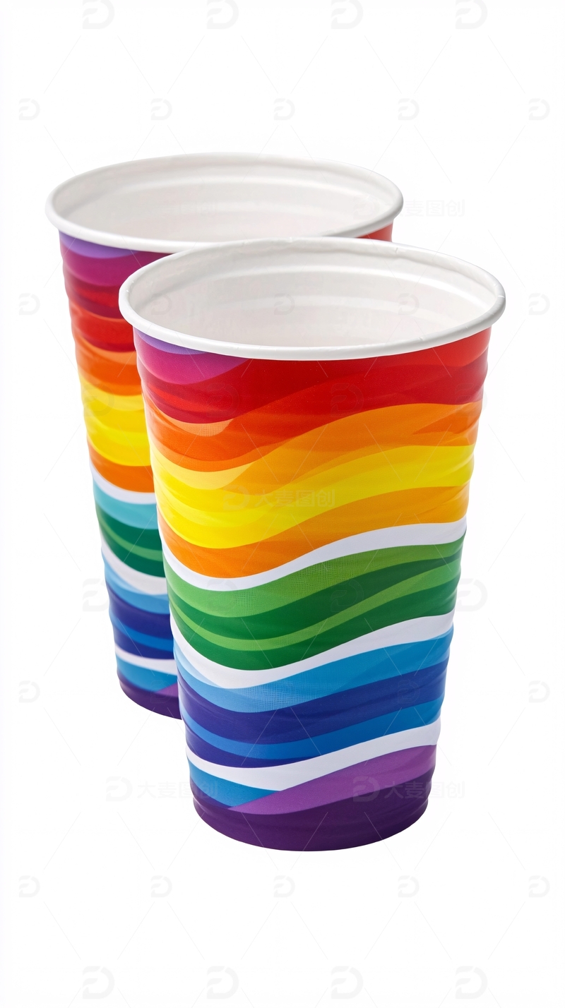 高清大图下载【趣麦麦图】彩虹条纹一次性杯子