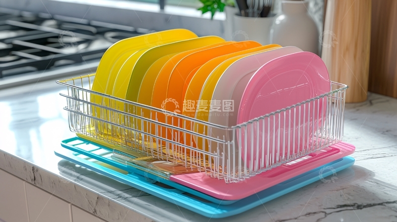 高清大图下载【趣麦麦图】彩色塑料餐盘沥水架