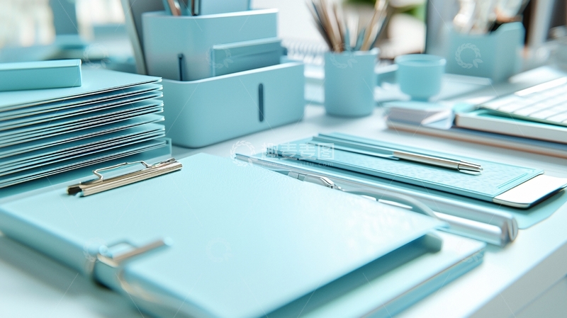 高清大图下载【趣麦麦图】清新淡蓝色文具套装