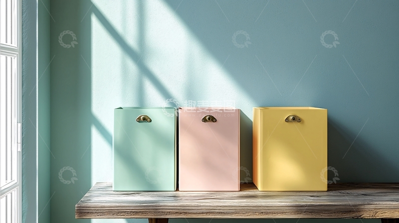 高清大图下载【趣麦麦图】-三个彩色收纳盒