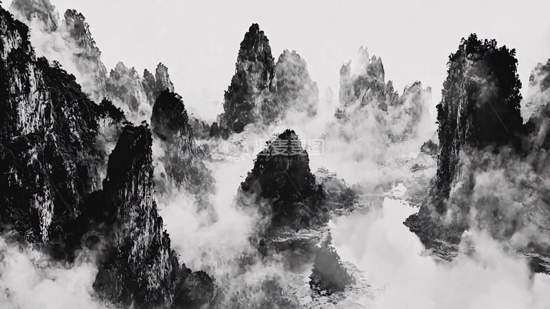 高清大图下载【趣麦麦图】云海山峰黑白照