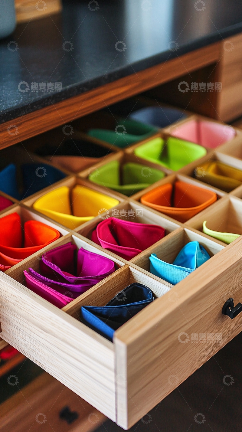 高清大图下载【趣麦麦图】抽屉收纳彩色餐巾