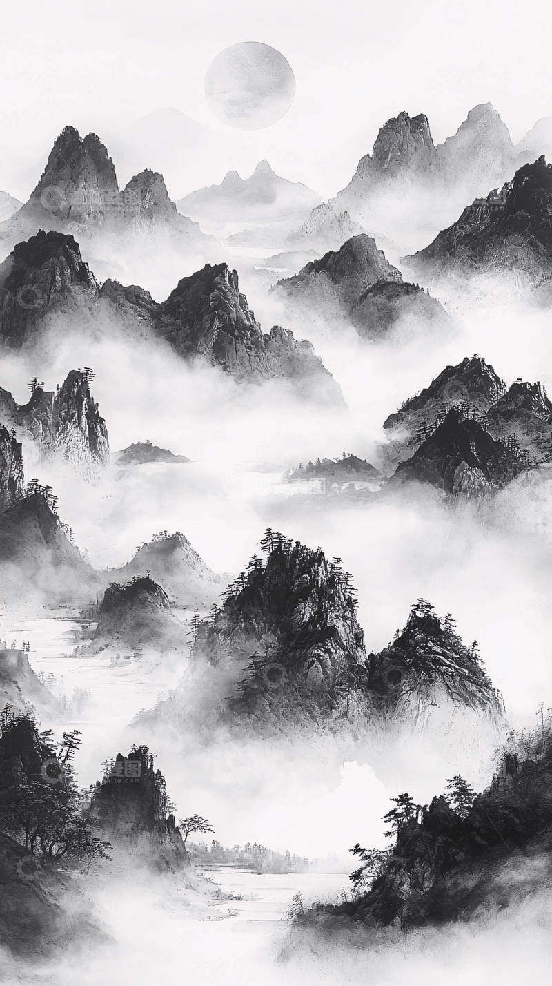 高清大图下载【趣麦麦图】水墨山水画455