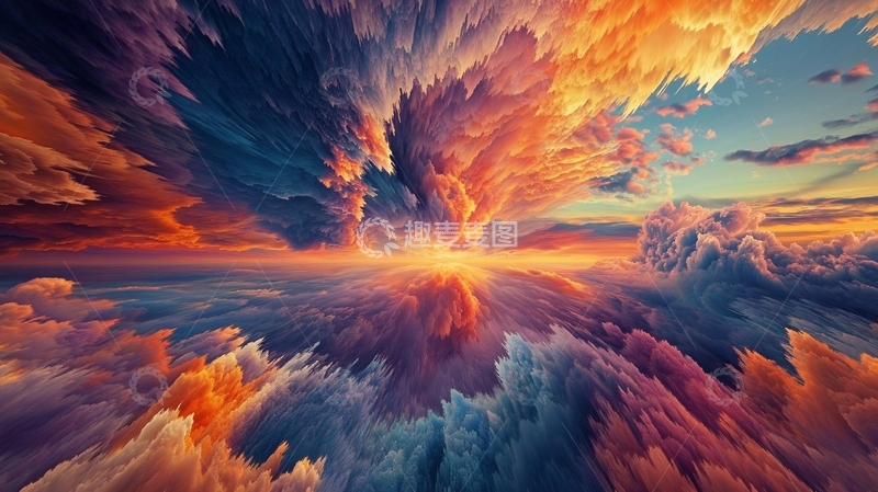 高清大图下载【趣麦麦图】抽象彩色云彩日落