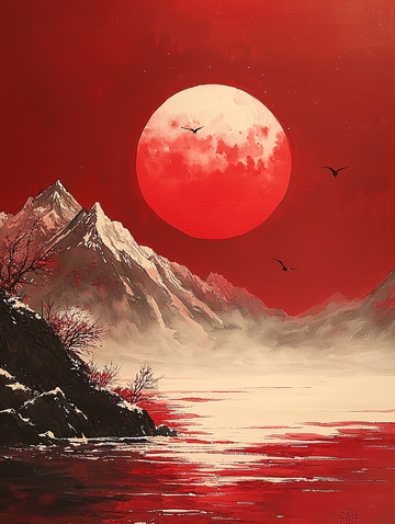 血月山景图